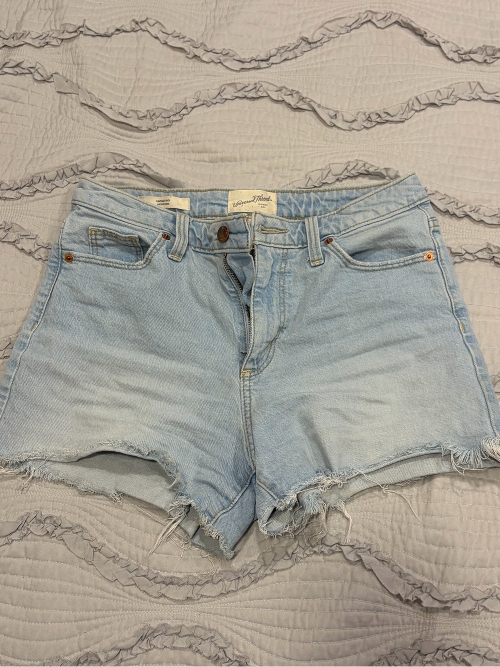 Universal Threads Blue High-Rise Frayed Denim Shorts